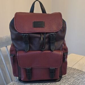 Coach Burgundy Wine Merlot Dark Brown Black Large All Leather Backpack